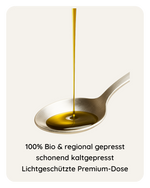 Bio Hanföl tropft in Löffel – 100 % Bio, kaltgepresst, lichtgeschützte Premium-Dose