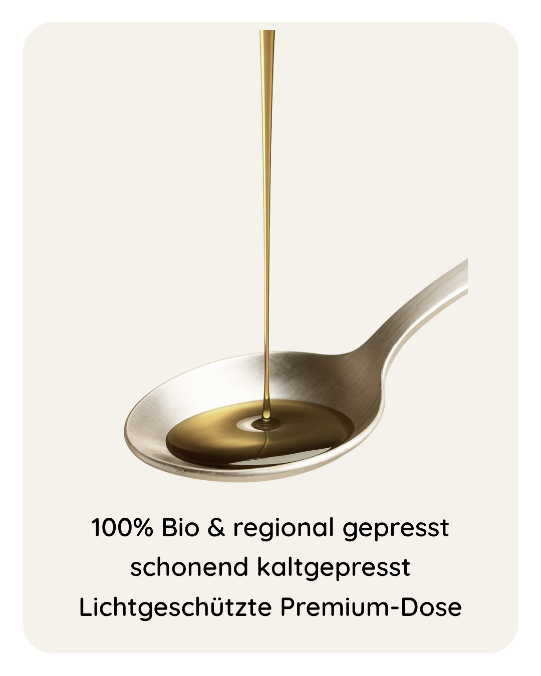 Bio Walnussöl tropft in Löffel – 100 % Bio, regional gepresst, kaltgepresst und lichtgeschützt
